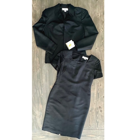 VTG Shomi by M Shor 100% Silk Black Midi Dress Blazer Set Petites Womens Size 6 - Picture 1 of 13